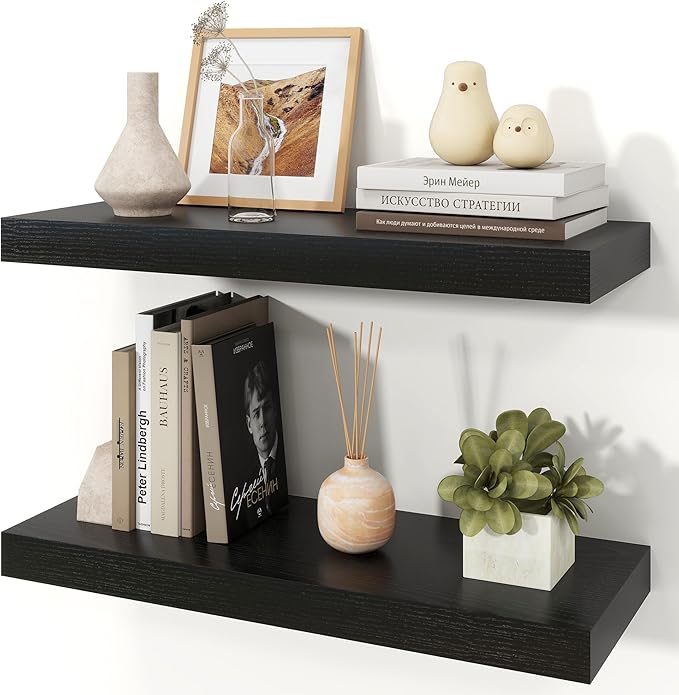 Floating Shelves for Wall, 9.3" Deep Wall Mounted Wood Shelves for Bathroom, Bedroom, Living Room, Kitchen, Hanging Shelf for
