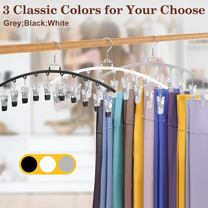 4 Pack Legging Organizer for Closet, Metal Gym Clothes Organizer w/40 Clips Holds 40 Leggings, Scarf Hangers Space Saving, Cl