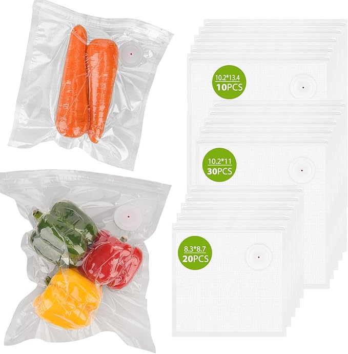 60PCS ATOSUN Vacuum Sealer Bags for Food, upgraded Air Valve, BPA -Free Vacuum Sealing Food Storage Bags, Reusable Sous Vide 