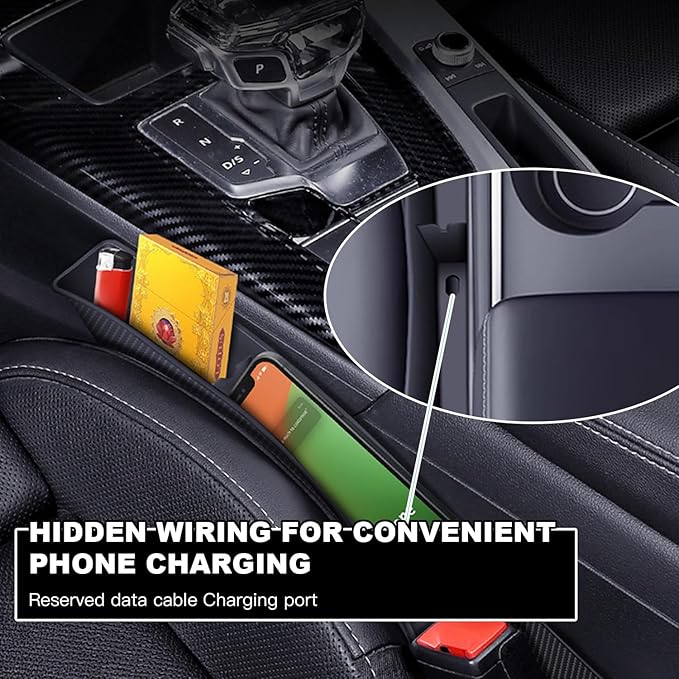 2PCS Car Seat Gap Filler Organizer,Multifunctional Car Gap Fillers with USB and Phone Holder, Universal Car Seat Storage Organizer Between Seats for Phone, Keys, Eyeglasses(Black)