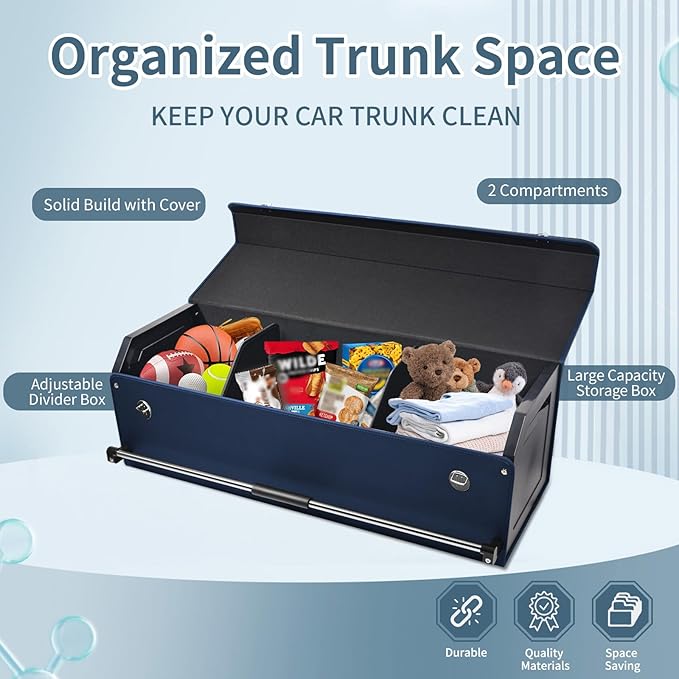 Car Trunk Organizer, Leather Trunk Organizer for Suv with Lid and Push-pull Handle Car Trunk Leather Storage Box Extra Large Ca