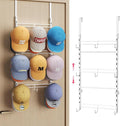 SWTYMIKI Over Door Hat Organizer - 3 Tier Metal Adjustable Wall Mounted Hat Rack with 9 Hooks Design, Hanging Baseball Cap Or