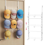 SWTYMIKI Over Door Hat Organizer - 3 Tier Metal Adjustable Wall Mounted Hat Rack with 9 Hooks Design, Hanging Baseball Cap Or