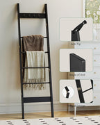 Hzuaneri Blanket Ladder for Living Room, Decorative Quilt Rack with 4 Removable Hooks, 6-Tier Farmhouse Ladder Holder Shelf O