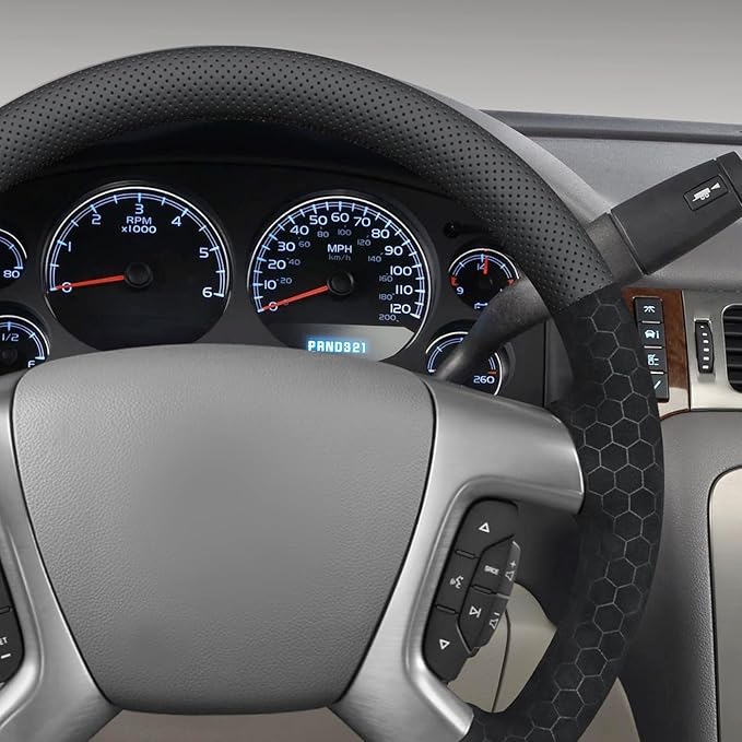 MEWANT Hand Stitch Steering Wheel Cover for Chevy Silverado 1500 Avalanche Real Leather Embossed Athsuede Steering Wrap