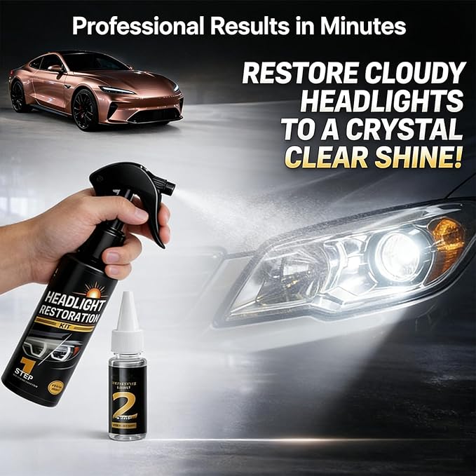 Headlight Restoration Kit, Car Headlight Cleaner, No Power Tools Needed Spray & Wipe, Restores Clarity & Shine, Long-Lasting 