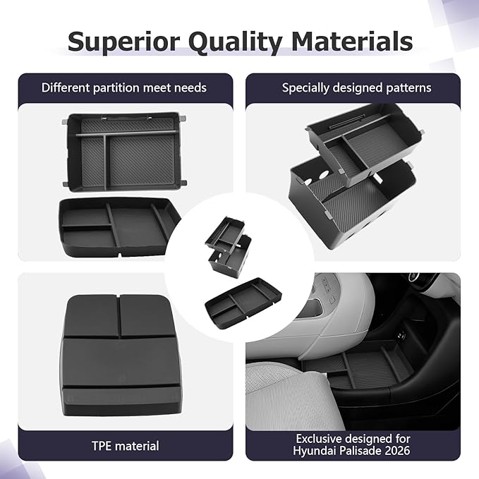 LUWU Center Console Organizer Compatible with 2026 Hyundai Palisade Calligraphy Accessories Palisade LX3 2026 Accessories Armrest Console Organizer & Armrest Lower Storage Tray 3PCS (ONLY for 7-Seat)