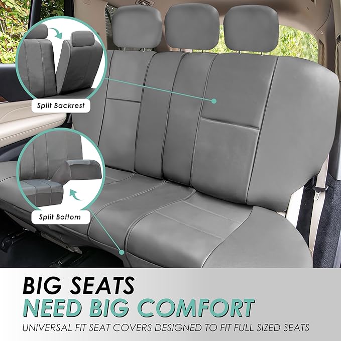 FH Group Car Seat Covers PU Leather 3 Row Car Seat Covers 7 Seater, Airbag Compatible and Split Bench - Fit Most Car, Truck, 