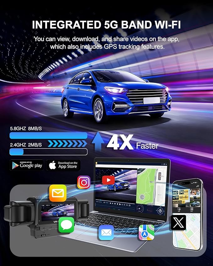 Dash Cam Front and Rear, 4-Channel 360° Coverage Car Dash Camera with STARVIS 2 Night Vision, GPS, 5.8GHz WiFi, 24H Parking M