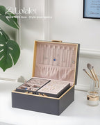 Lolalet Jewelry Box Organizer for Women Girls, 2 Layer Jewelry Organizers and Storage for Necklace Earrings Rings Bracelets, 
