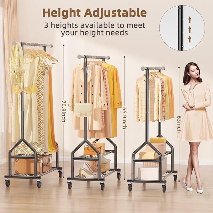 EAGMAK Heavy Duty Clothes Rack Load 556 LBS, Rolling Clothing Rack With Shelves, Height Adjustable Metal Clothes Hanger with 