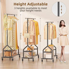 EAGMAK Heavy Duty Clothes Rack Load 556 LBS, Rolling Clothing Rack With Shelves, Height Adjustable Metal Clothes Hanger with 