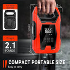 CARSUN AC/DC Tire Inflator Portable Air Compressor, Dual Power for Home 110V AC and Car 12V DC Air Pump with Pressure Gauge, Auto Shutoff, Tire Pump for Car Motorcycle Bike and Other Inflatables, Red
