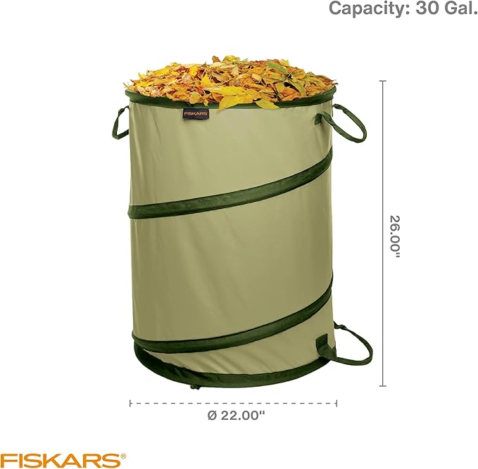 Fiskars Kangaroo Collapsible Spring Up Garden Bag for Yard Waste, Grass, Branches & Weeds, Tear & Mildew Resistant Vinyl-Coat