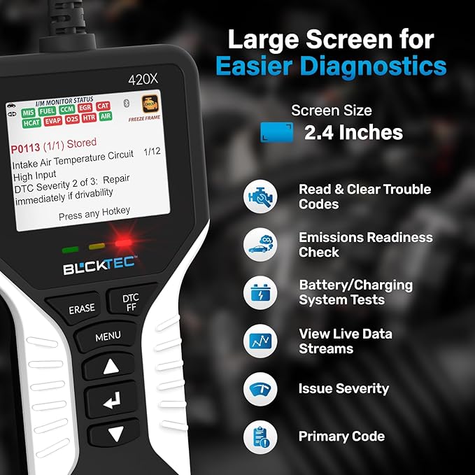 BLCKTEC 420X OBD2 Scanner Diagnostic Tool, Read and Clear Check Engine Light, Car Code Reader for All OBDII Cars 1996 and