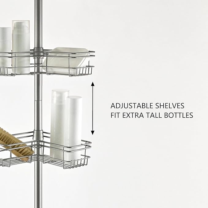 Utopia Alley Rust-Resistant Shower Tension Pole Caddy, 4 Shelves (Satin Nickel)