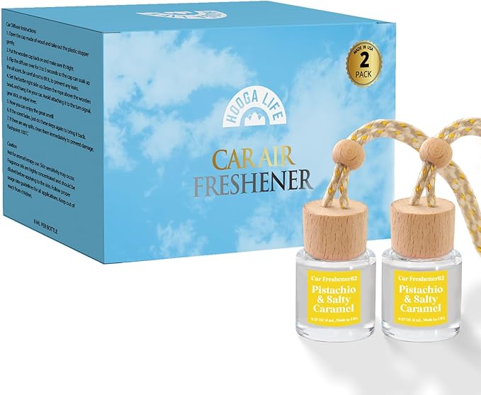 HoogaLife Car Air Freshener Diffuser 2 Pack Hanging Pistachio Salty Caramel Car Air Freshener for Women 45+ days Long Lasting