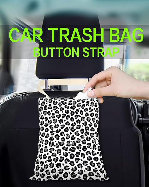 Car Trash Can, Durable Hanging Car Trash Garbage Bag, Cute Automotive Garbage Cans Organizer, Black White Leopard