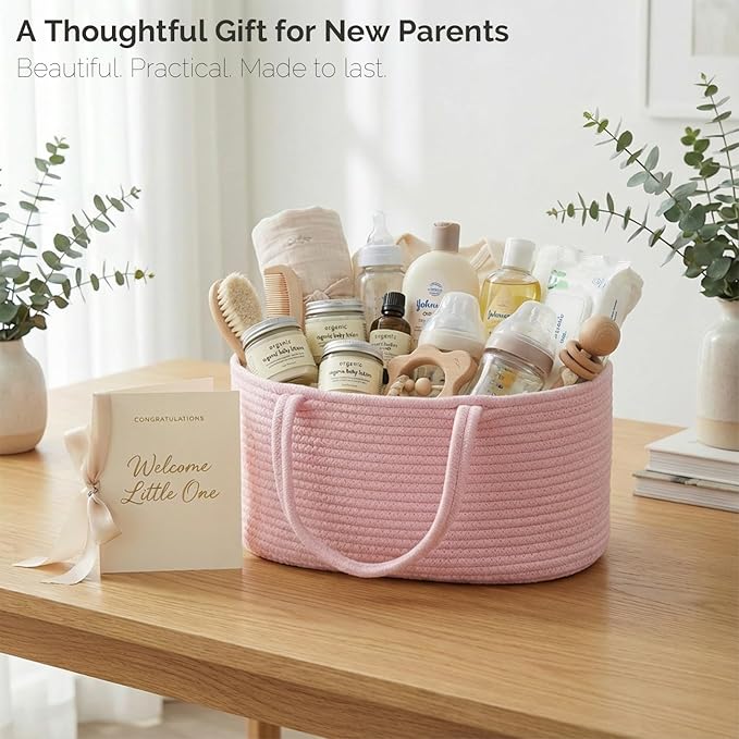 luxury little Diaper Caddy Organizer, Large Cotton Rope Nursery Baby Basket, Changing Table Organizer for Baby Diaper Storage
