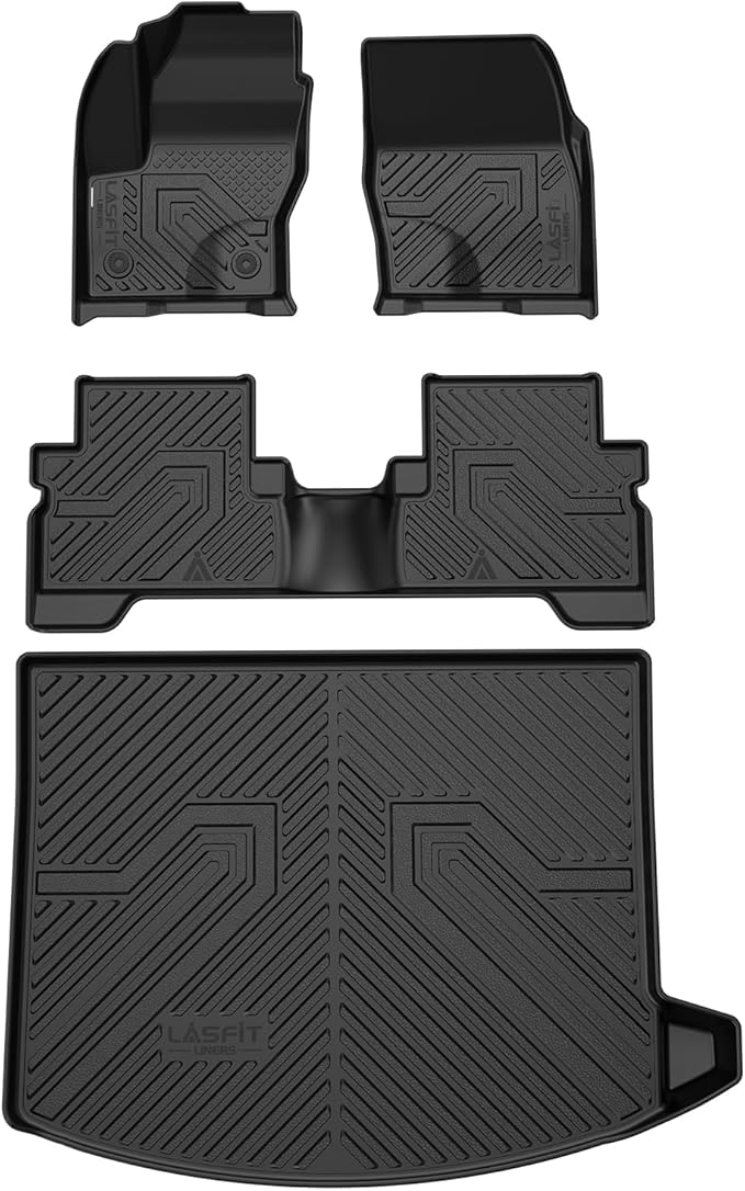 LASFIT Floor Mats and Cargo Liner for Ford Escape 2013-2019 All Weather Protector TPE Custom Fit Car Floor Liners, 1st & 2nd Row & Trunk Mat Combo Set, 4PCS Black