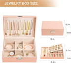 Jewelry Organizer Box, Leather Jewelry Box for Girls Gift Earring Organizer with Lock Double Layers Jewelry Case Removable Tr
