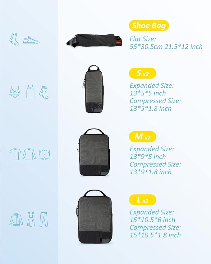 BAGSMART 6 Set /4 Set/2 Set Compression Packing Cubes for Travel, Lightweight Luggage Organizer Bags, Durable Space Saver Bag