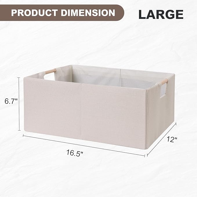 ANMINY 2PCS Storage Baskets for Organizing Collapsible Fabric Storage Bins Boxes with Wood Handles Closet Shelves Cube Organi