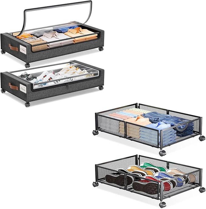 Yecaye 4 Pack Under Bed Storage with Wheels