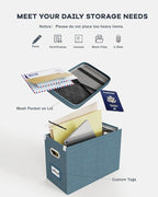 Oterri File Organizer with Lid, Hanging Filing Box with Mesh Pocket, Document Organizer for Letter Files, Portable Storage Bo