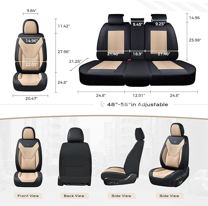 Coverado Car Seat Covers with Lumbar Support, Front Covers for Cars, Universal Automotive Seat Cover, Waterproof, Leather Car