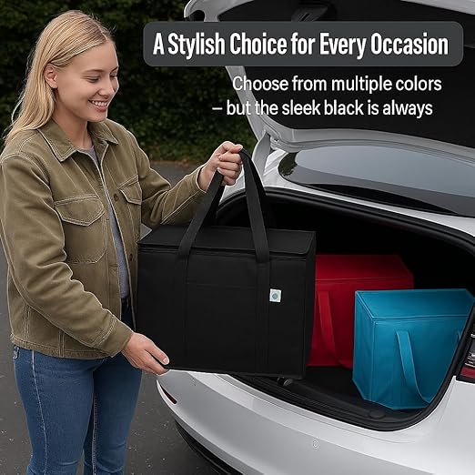 musbus 4-Pack insulated trunk organizer car cooler bag Food Insulated Grocery shopping bags, Black, reusable,zipper,foldable,tote,cold,for adult,for foodland,