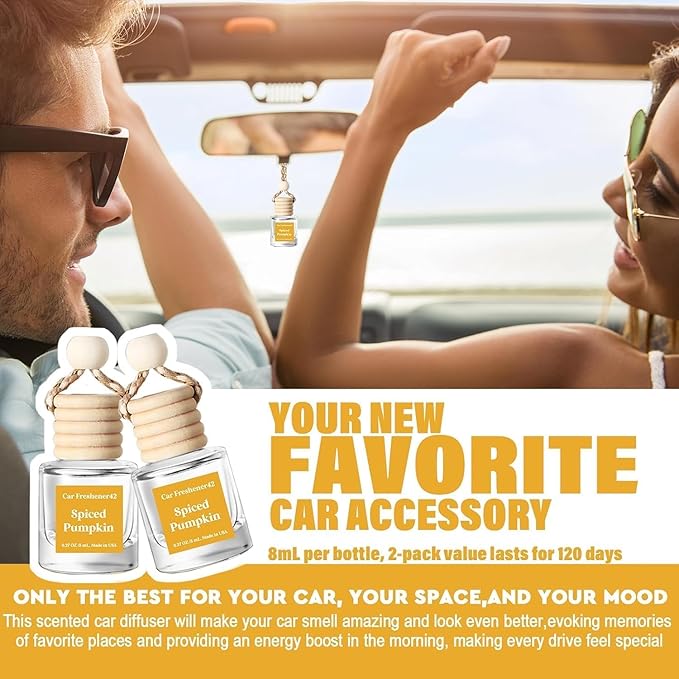 C Classy Car Air Freshener Hanging 2 Pack, Spiced Pumpkin Essential Oil Diffuser for Cars, Cute Car Accessories, Long-Lasting