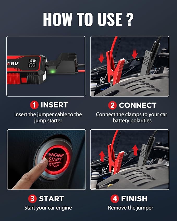 Jump Starter 4000A, VACASSO A9 Battery Jumper Starter Portable (7L Gas/4L Diesel), 12V Car Battery Booster Jump Starters