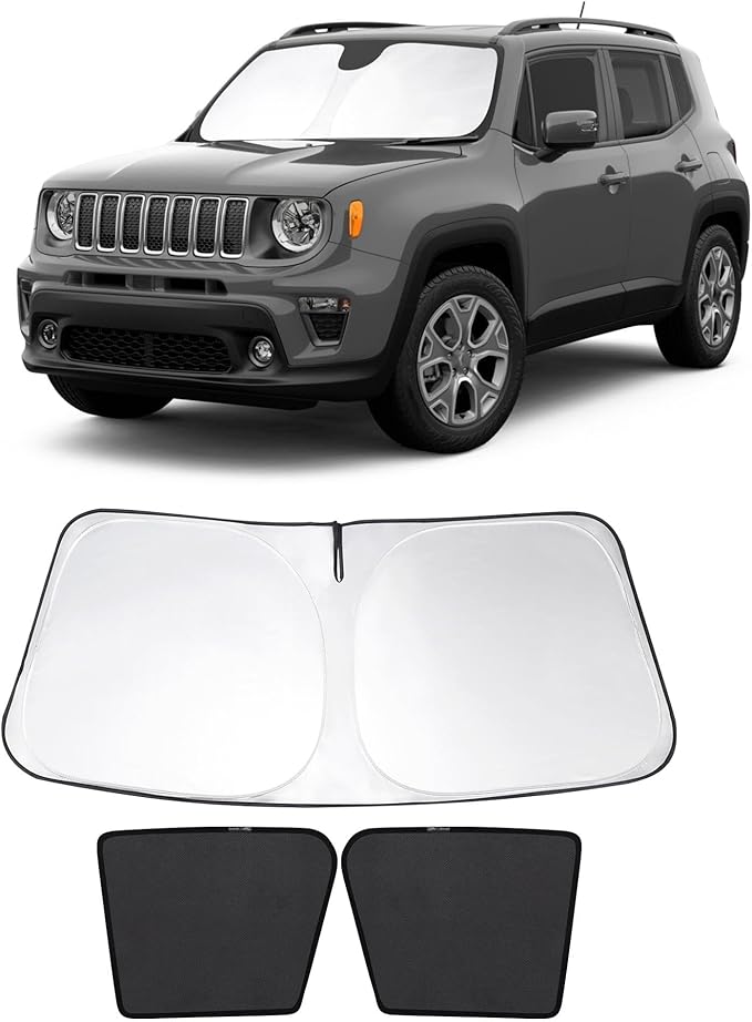 3PCS Car Window Shades Front Windshield Sun Shade Foldable Window Shade Custom Fit for 2016-2019 Jeep Renegade Accessories Car Shades for Front Windows Anti-UV Rays Block Heat