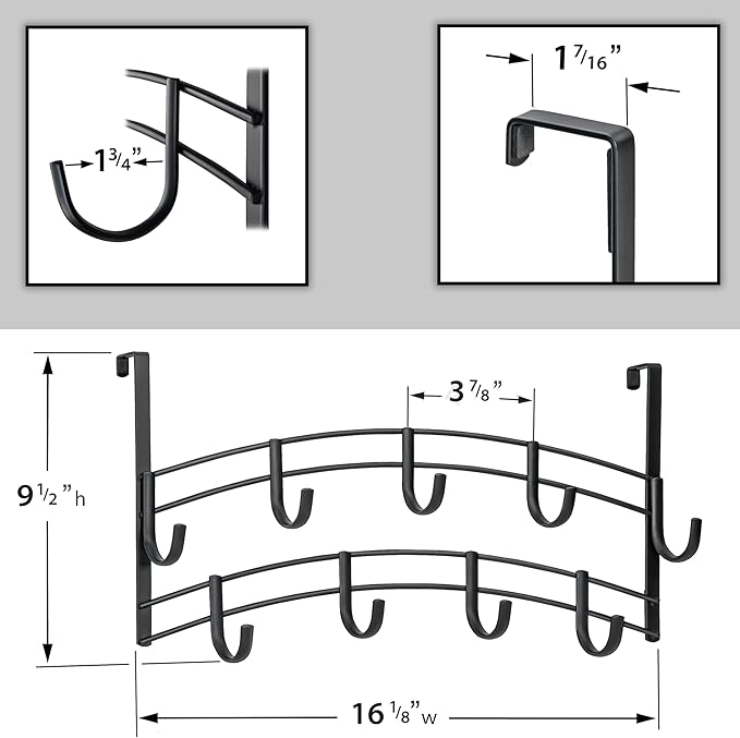 LYNK Professional® Home™ Over Door Hooks Rack - 9 Hook Over Door Hanger - Over Door Towel Rack - Hanging Towels or Clothes - 