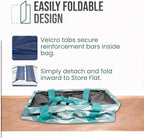 Extra Large Utility Tote Bag - Oversized Collapsible Tote with Wire Frame, Durable Reusable for Beach, Groceries, Laundry, Car Trunk, Storage and Travel - Includes 5x7 Bag with Hook - Chevron Teal