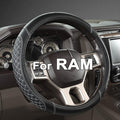 West Llama Customized Auto Car Steering Wheel Cover for Dodge RAM 1500 2500 3500, 15.5-16 inch (Diamond Quilted-Black+Gray-La
