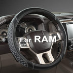 West Llama Customized Auto Car Steering Wheel Cover for Dodge RAM 1500 2500 3500, 15.5-16 inch (Diamond Quilted-Black+Gray-La