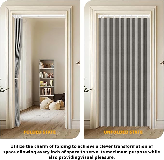 Jilron Accordion Door Curtain Set - 100% Blackout, with Curtain Rod Included, for Bedroom Privacy Protection (Grey-43 W x 78"