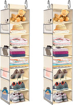 2 Pack Large-Sized Hanging Shoe Organizer 8-Shelf, Hanging Closet Organizer with 8 Side Pockets, Wider Hanging Shelves for St