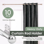 No Adhesive Heavy Duty Curtain Rod Holders with Wide Hook, 5X Stronger Than Adhesive Curtain Rod Hooks,Tension Curtain Rod Br