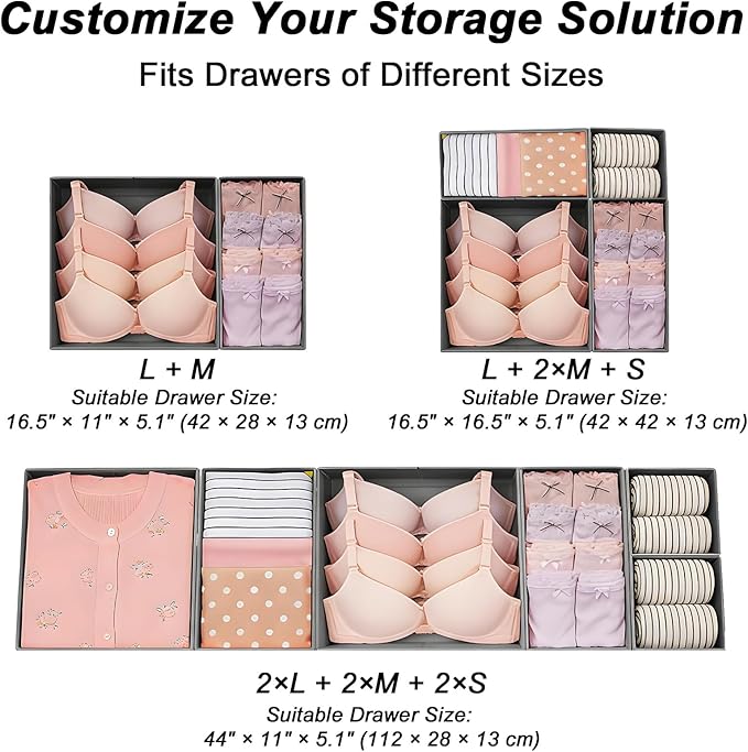 Garvee Drawer Organizer Clothes, Set of 18 Dresser Organizer Bins for Baby Clothes, Underwear, Bra & Sock, Foldable Fabric Cl