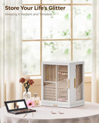 Glimmloop 360° Rotating Jewelry Box with 5 Drawers, Spacious Vertical Jewelry Organizer with Glass Window, Jewelry Storage Ca