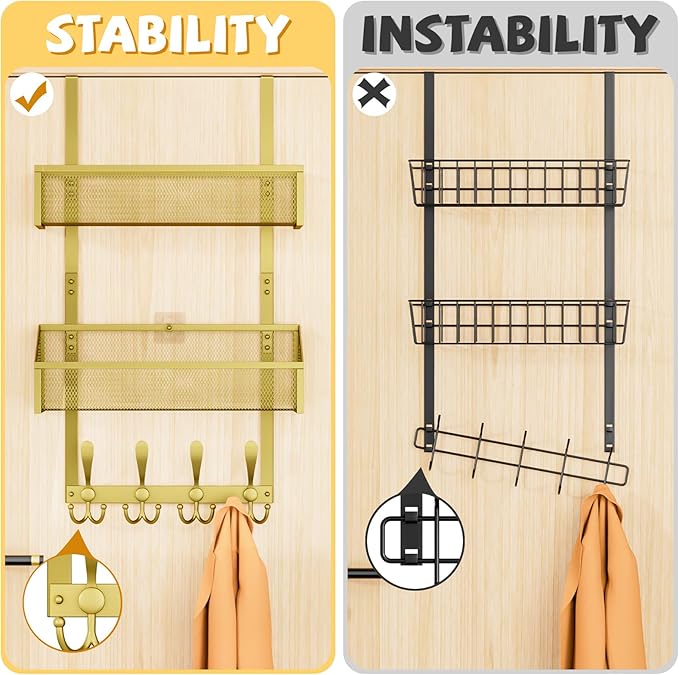Kaiferty Over The Door Hooks Organizer, Coat Rack Over The Door Storage Hanger Towel Rack, Back of Door Storage Organizer for