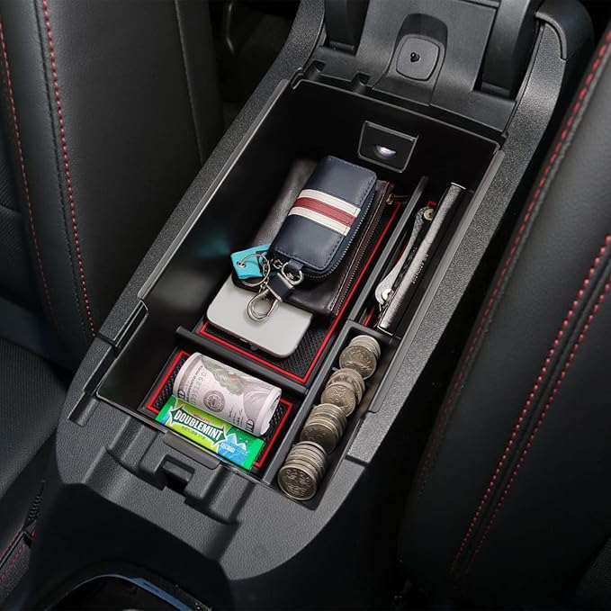 EDBETOS Center Console Organizer Compatible with Chevy Equinox Accessories 2018 2019 2020 2021 2022 2023 2024 Insert Tray Interior Secondary Armrest Storage Box ABS, Red
