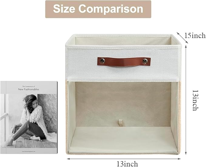 Bagnizer Storage Cubes, 4 Pack Linen Foldable Storage Bins with Clear Window and 2 Handles, 13x15x13 Storage Cube Bins for Sh