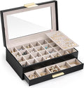 Lolalet Earring Storage Box Case with Glass Top, Large Earring Jewelry Holder Organizer Display with Drawer and Grid, Gifts f