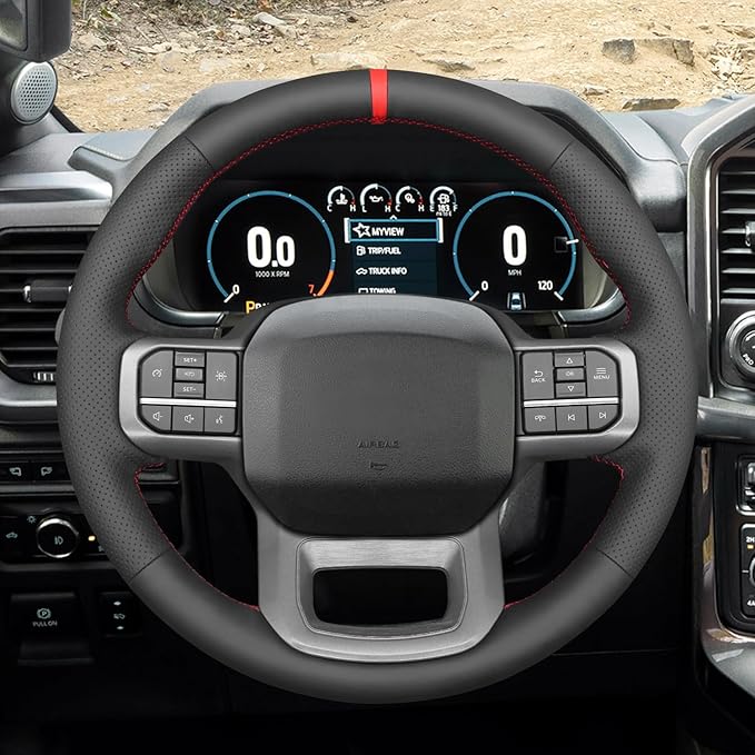 MEWANT Steering Wheel Covers for Ford F-150 2021-2023 / F-150 Lightning 2022-2023 Hand-Stitched F150 Steering Wheel Wrap