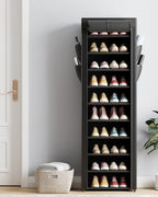 Kitsure Shoe Rack - 10-Tier Large Capacity Shoe Organizer Shelf with Dust Cover & Side Pockets, Rust-Proof Metal Shoe Rack fo