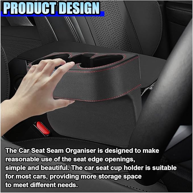 Car Cup Holder, PU Leather Auto Front Console Gap Filler Organizer, Multifunctional Cup Drink Holder, Car Seat Gap Filler Storage Box, Coin Bucket, Cell Mobile Phone Holder (Black)